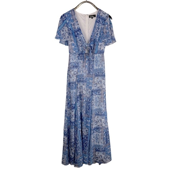 LULUS WINGS OF LOVE PAISLEY HANDKERCHIEF V-NECK SLIT SHORT SLEEVE MAXI DRESS - Picture 4 of 16
